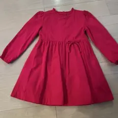 Jacadiレッドピンクワンピース フリル襟 ウエストリボン116㎝