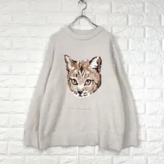 ジェラートピケ【S/M】薄茶系 パウダーネコジャガードプルオーバー ストレッチ