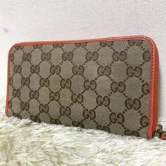 GUCCI グッチ✨ 長財布 GGキャンバス ラウンドファスナー オレンジ