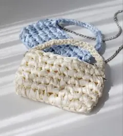 【新品】サテン編み2WAYミニバッグ 編み込みデザイン クラッチバッグ