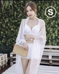 【新品】水着 ストール付 韓国 S セパレート ３点セット 体型カバー UV