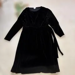 新品結婚式黒ベロアシンプルワンピース Mベルベットパーティーフォーマルサテン