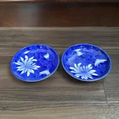 深川製磁　染付 菊文様 小皿 2枚セット
