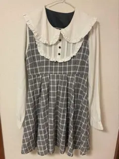 ガーリーチェック柄フリル付き長袖ドレスのサムネイル