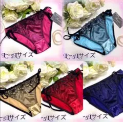 高級ショーツ　5L 5枚セット　サテン生地 光沢 刺繍ローズ　紐パン