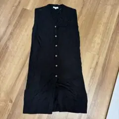 H&M フロントボタン ロングベスト ブラック XS