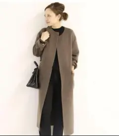 美品　ドゥーズィエムクラス　ヴィクトリアン　リバー　ノーカラー ロングコート victorianリバー ロングノーカラーコート