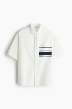 H&M 半袖シャツ ホワイト ポケットボーダー Lのサムネイル
