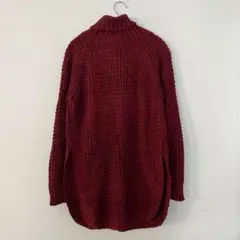 タートルネックワッフルニットチュニック シンプル オシャレ カジュアル ゆったり