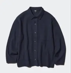 新品 定番 ユニクロ ミラノリブシャツカーディガン ネイビー 紺 XL