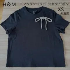 未着用　H＆M エンベリッシュドTシャツ リボン ブラック　サイズXSのサムネイル