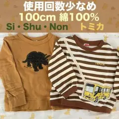 綿100%裏毛トレーナー100cm 2枚セットまとめ売り 恐竜 トミカ 男の子