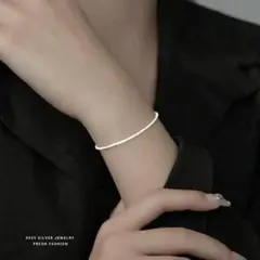 368B【高級感】クリスタルチェーン ブレスレット S925 シルバー 上品人気