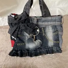 ハンドメイド　デニムリメイク　ハンドバッグ　2way