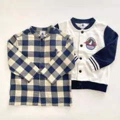 PETIT BATEAU 2点セットノーカラーチェックシャツ ブルゾン