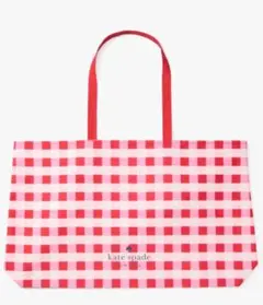 新品未使用　kate spade 赤とピンクのチェックエコバッグ