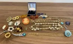 ヴィンテージ アクセサリー カメオ 本鼈甲 ネックレス・ブローチ・リングセット