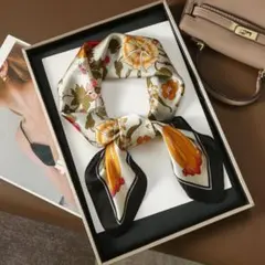 大判 スカーフ バックチャーム バッグスカーフ ヘアアクセ フラワー モノトーン