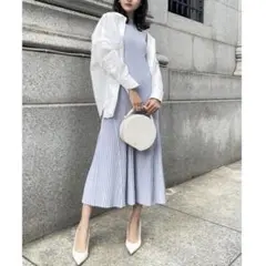 anuans アニュアンス セミマーメイドリブニットワンピース　サックス