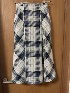 SNIDEL　ロービングチェックミディスカート アイボリー　0