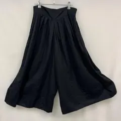 ヴィンテージ風 黒 ワイドパンツ ビスコース素材 タック入り ゆったり42サイズ
