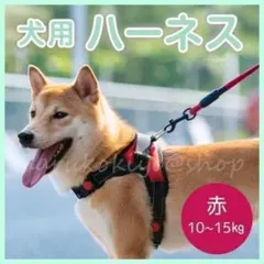 犬用 ハーネス レッド 赤 散歩 胴輪 ワンタッチ 負担軽減 Mサイズ フック付のサムネイル