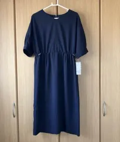 ESPRITMUR ネイビー 三分袖ワンピース ウエストゴム 15AR