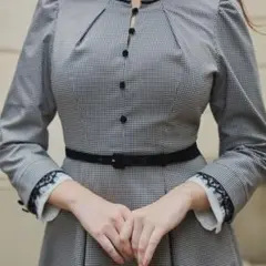 Classic Monochrome Check Midi Dress Sサイズ
