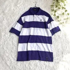 Z【サウスポール】古着 半袖ポロシャツ XL ボーダー 紫白 綿100% メンズのサムネイル