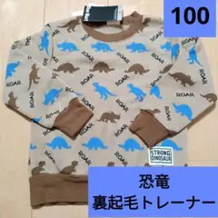 キッズ　子供服　恐竜　長袖　トレーナー　裏起毛　ベージュ