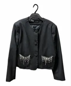 ZARA ノーカラージャケット チェーン装飾 ブラックのサムネイル