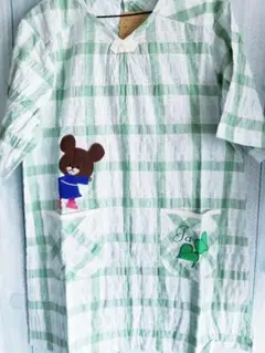 新品★保育士看護師介護士★くまのがっこう★水玉★ライトグリーンチュニックエプロン