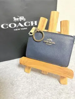 正規品COACH ネイビー レザーコインケース