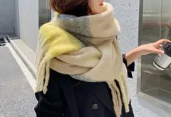 マフラー　ストール　チェック柄　イエロー系