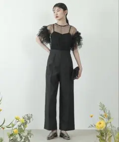 kana チュールパフスリーブワイドパンツオールインワン パーティー