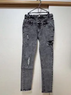 INGNI グレー スキニーデニム ダメージ加工