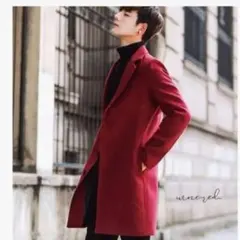 落ち着いたワインレッド❣️ メンズ チェスターコート 秋冬 2XL