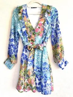 ZARA フラワーシフォン長袖ワンピースチュニック
