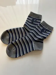 【新品】ラルフローレン　キッズ グレーとネイビー ストライプ靴下　16cm