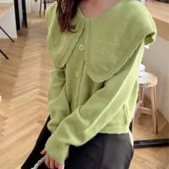 GRL ニット　トップス　セーター　ライトグリーン ビックカラー　襟
