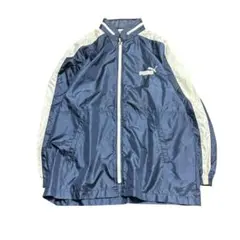 PUMA ナイロンジャケット　ライン入り　ロゴ刺繍　　ネイビー　8La