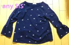 any SiS 刺繍入りネイビー7分袖シャツ M