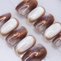 1229ネイルチップSサイズ 韓国ニュアンス べっ甲 マグネット 上品　ブラウン