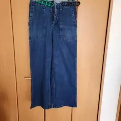 ダークブルー ワイドレッグデニムパンツ