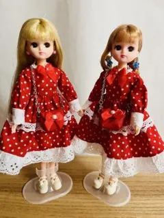 リカちゃん・rurukoサイズ対応 赤ドットワンピース＆ミニバッグセット