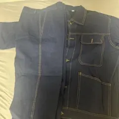 ダークブルー デニムジャケット ポケット付き デニムセットアップ