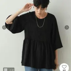 オペークドットクリップ　ジャガードペプラムブラウス　ブラック　38