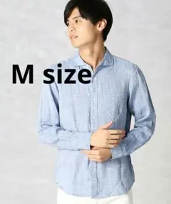 COMME CA MEN　M　ネイビー　フレンチリネン カラーシャツ