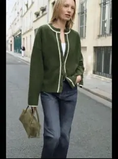 ZARA コントラストパイピングニットジャケット
