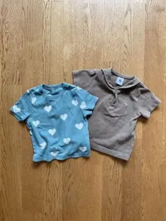 プチバトー(12m/74cm)2枚セット|ハートTシャツとポロシャツ7080cm